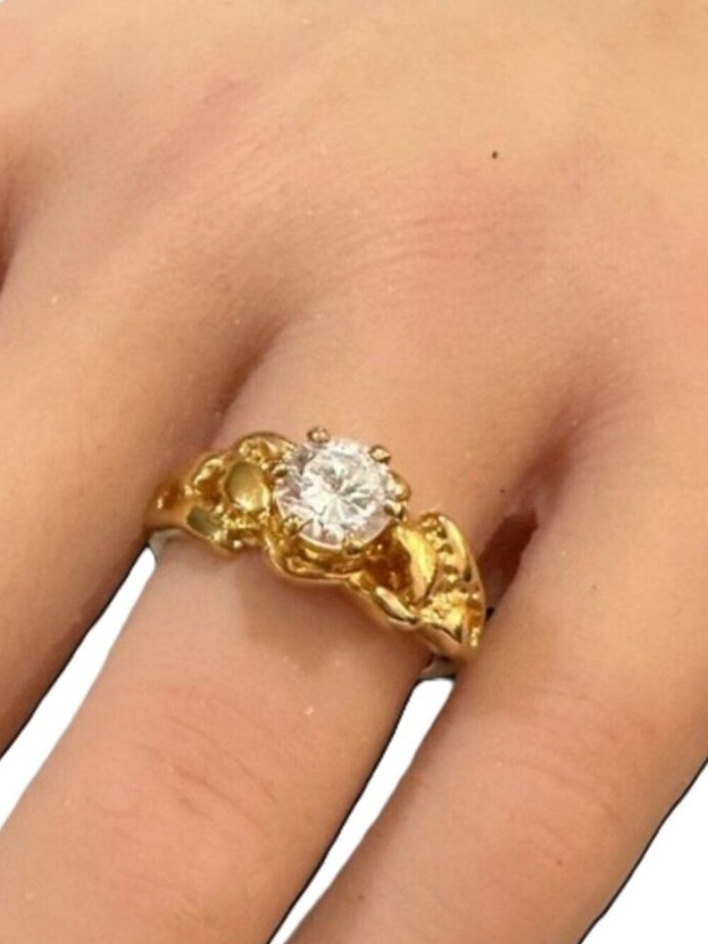 Vintage Ring Gold Tone Simulated Diamond Center Size 7 Womens